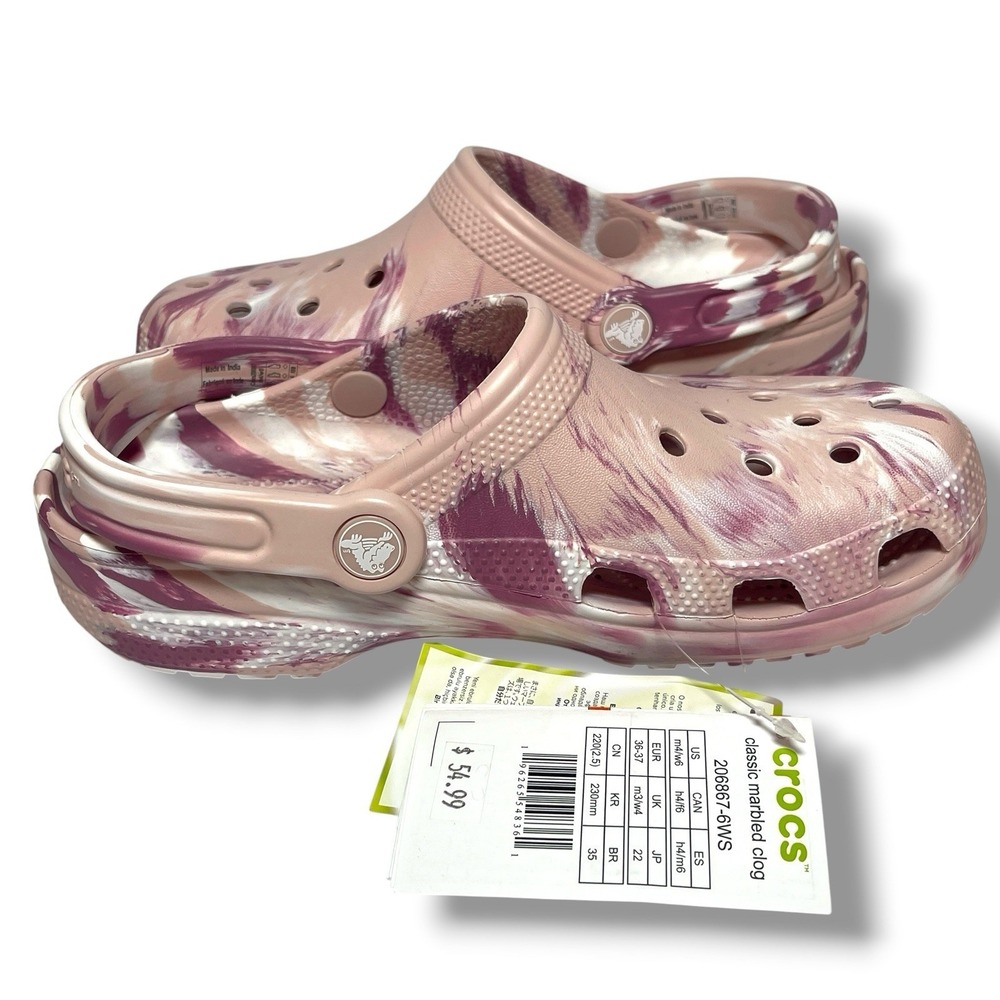 NEW Crocs Classic Pink Marbled Tie-Dye Clog Quartz/Multi Men's 4, Women's 6 - Picture 3 of 10